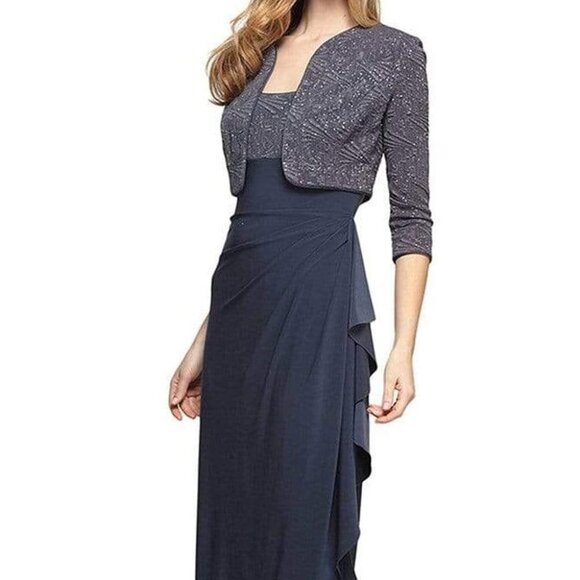 NWT Alex Evenings 225196 Jersey Evening Dress Smoke Size 6P - Picture 1 of 10